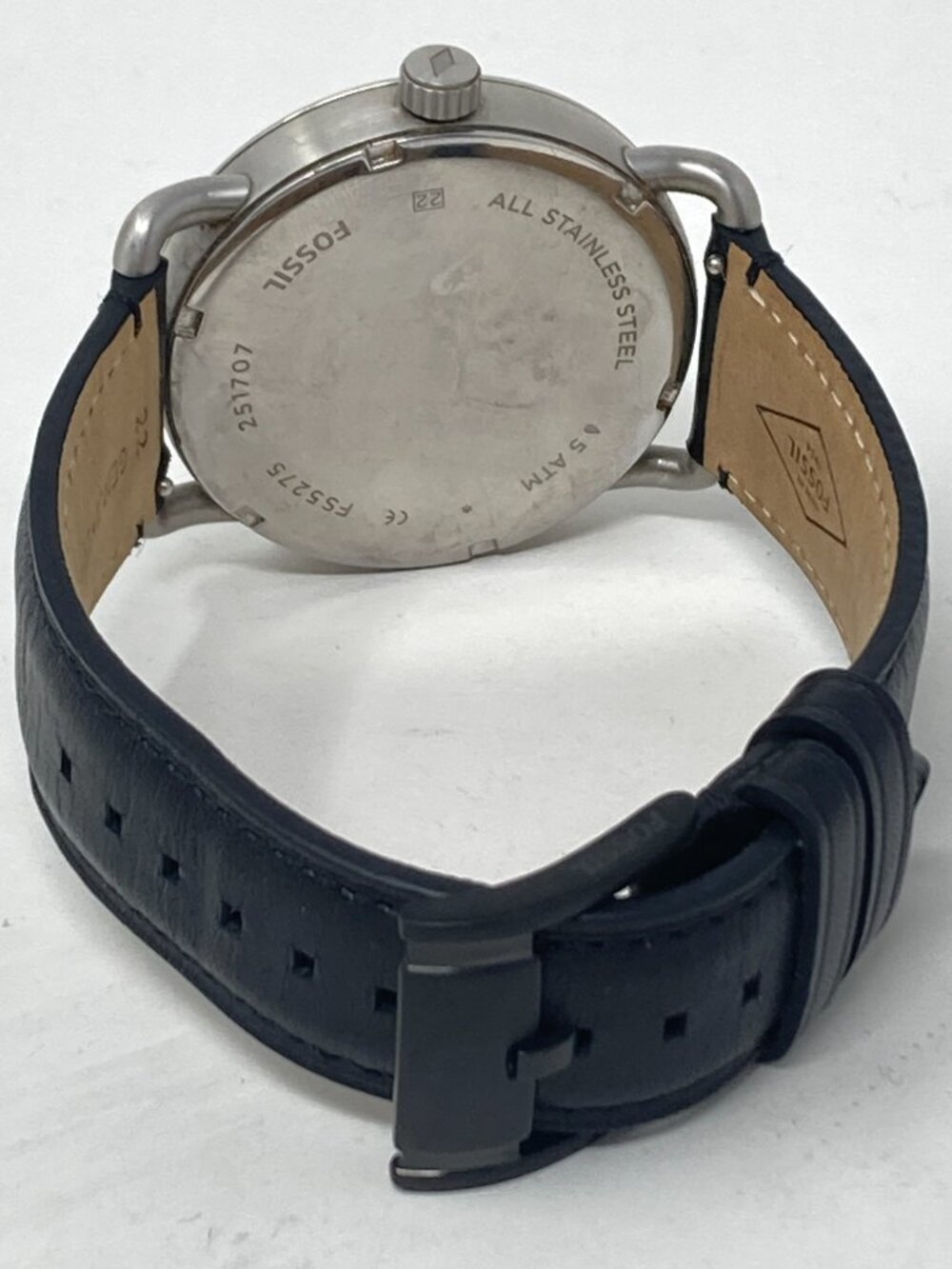 Fossil Commuter Mens Watch 52mm Silver Tone Date Black Leather New Battery - Picture 11 of 15